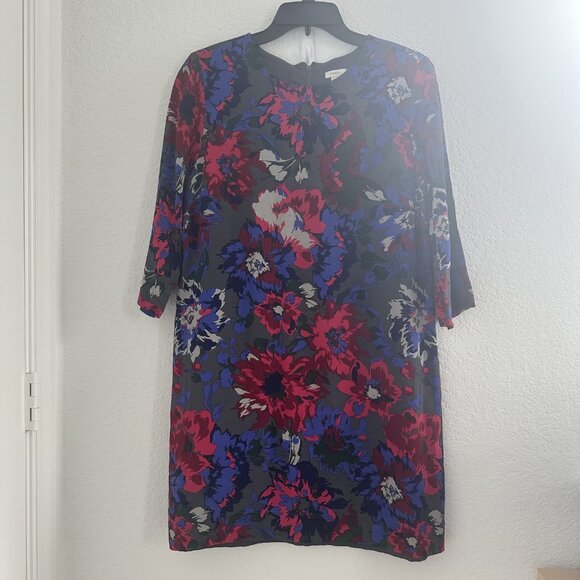 Fossil Shift Dress Womens 10 Gray Floral Print 3/4 Sleeve Lined Fairy Whimsygoth - Picture 1 of 11